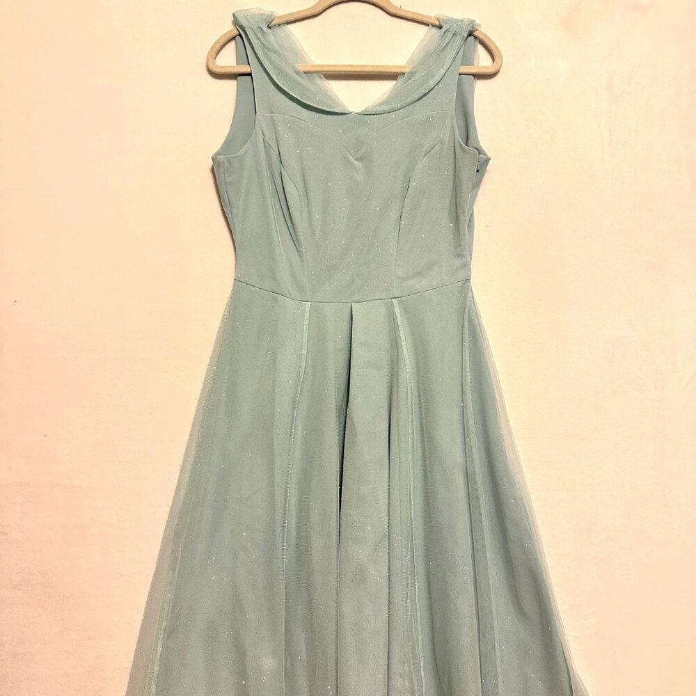 Miss Candyfloss Womens Medium 50s Cinderella Pin Up Swing Dress Blue Glitter